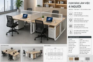 Cụm bàn làm việc nhân viên 4 người